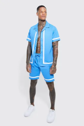 Short Sleeve Revere Border Shirt & Short Set | boohooMAN UK
